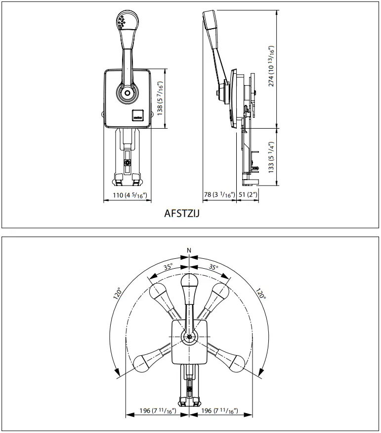 vetus AFSTZIJ Mechanical Remote Engine Control - Overall dimensions