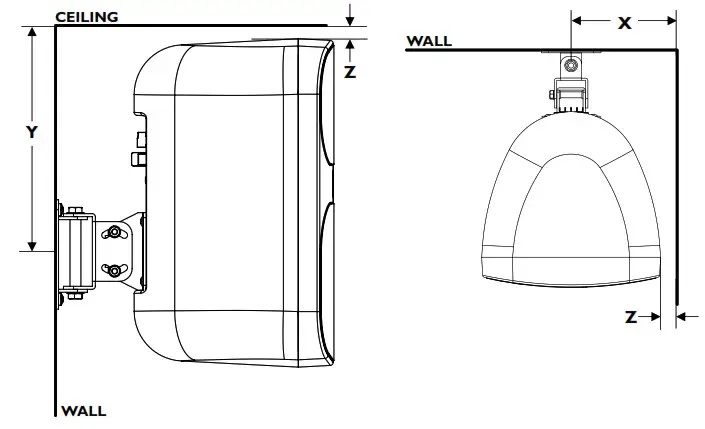 HH ELECTRONICS TNi-W4 Wall Mounted Loudspeaker - VERTICAL AND HORIZONTAL CLEARANCE