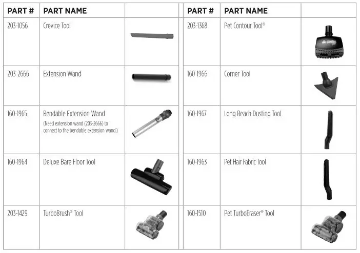 Bissell 9182 & 2763 Series Powerglide with Lift-Off Technology - Accessories