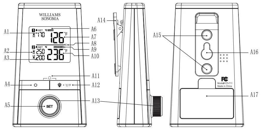 WILLIAMS SONOMA ET-711 Wireless Remote Roasting Thermometer - Reciver
