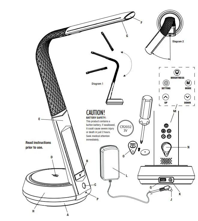 OttLite CS2QC00Z LED Desk Lamp with Wireless Charging fig 1