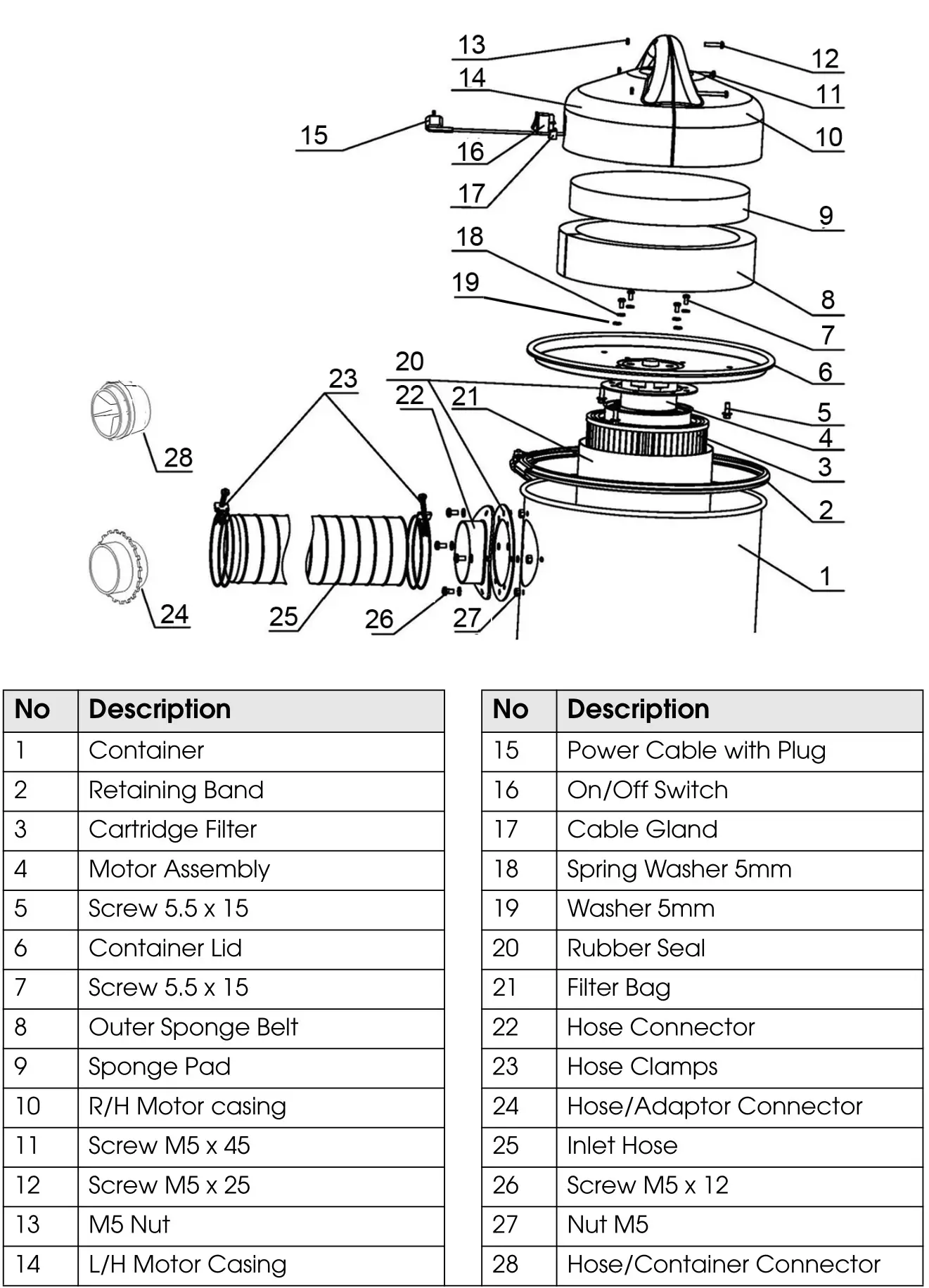 Clarke CWVE1 Vacuum Extractor - PARTS DIAGRAM