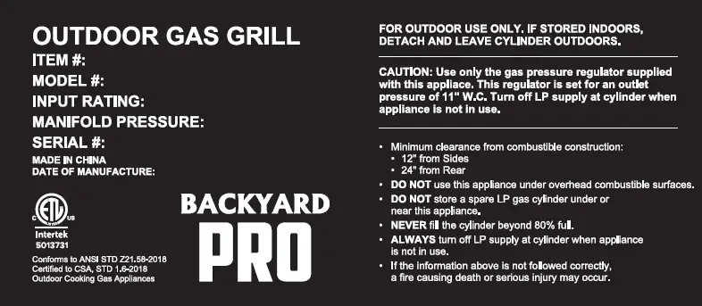 BACKYARD PRO 554LPG30 Liquid Propane Commercial Outdoor Grill- fig 6