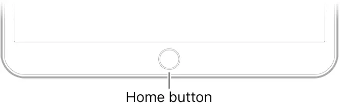 The Home button at the bottom of iPad.