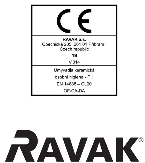 RAVAK 8592626059842 Bathroom Sink Instruction Manual - CE icon