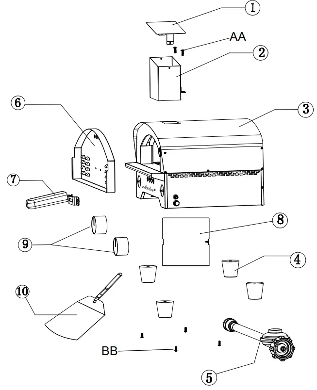 BIGHORN J-626 Tabletop Gas Pizza Oven - EXPLODED VIEW