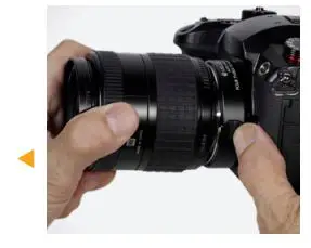 VELLO LAE-MFT-FT Auto Lens Adapter User Manual - Press and hold the release pin on the lens adapter