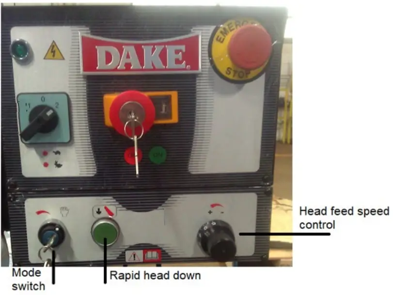 DAKE SE 8 5M Semi Auto Mitering Bandsaw - Mode Switch
