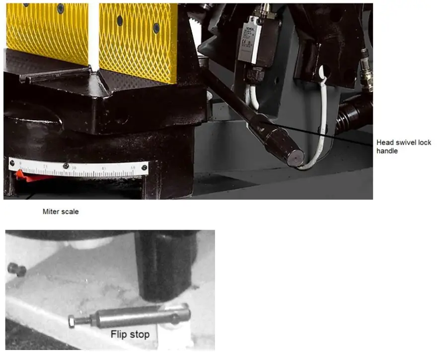 DAKE SE8 5M Semi Auto Mitering Bandsaw - ADJUSTMENT FOR ANGLE
