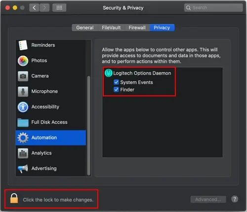 Logitech Options Daemon Access