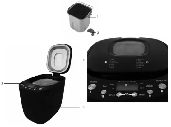 TOMADO TBM9001B Broodbakmachine - DESCRIPTION