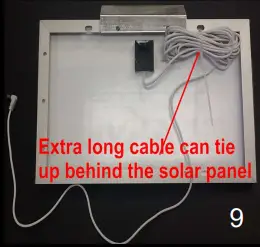 Extra long cable can tie up behind the solar panel