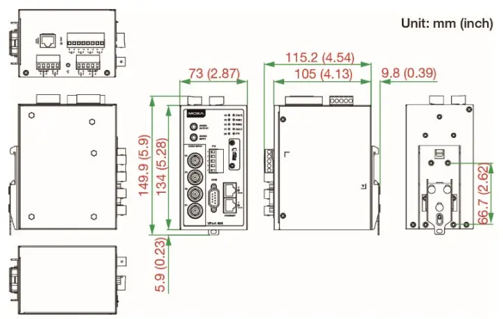 MOXA VPort 464 Series Video Encoders - Mounting Dimensions