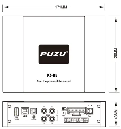 PUZU PZ-D8 D-Class Car DSP Amplifier - Product SIZE