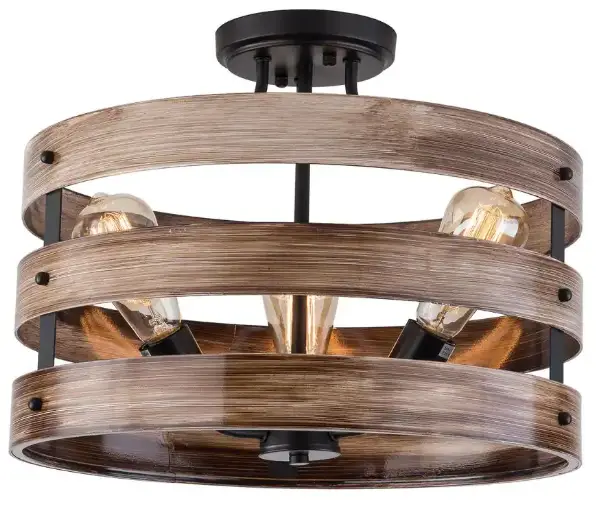 THE HOME DEPOT CY-DD-391 3-Light Modern Wood Finish Drum Chandeliers Ceiling Lights Chandelier Farmhouse Light Fixtures PRODUCT-IMG