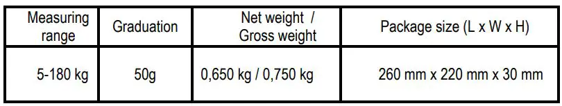 marta MT-SC1690 Electronic Floor Scales User Manual - SPECIFICATION