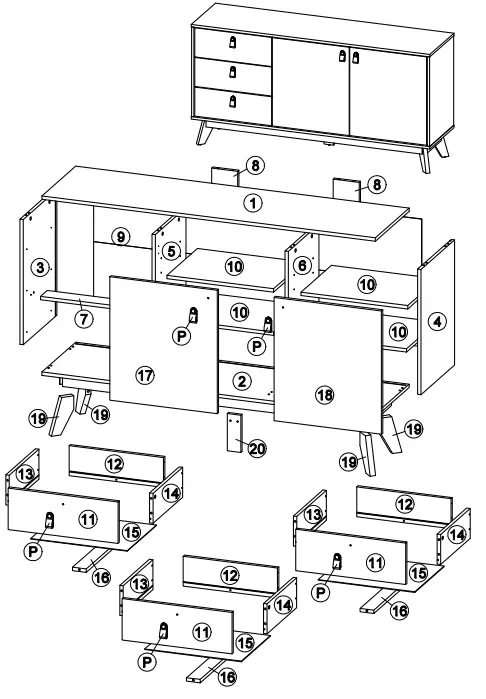 OSTRO Furniture AOF-RSB04 Riley Sideboard Light Oak - fig 4