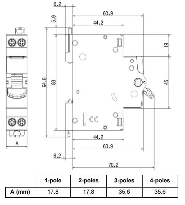 legrand 406432 Isolating Switch DX3 IS 1-2 Module-- DIMENSIONS