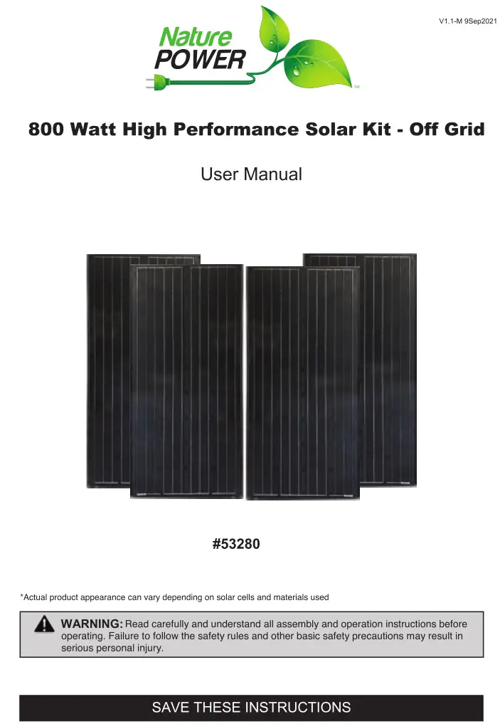 Nature POWER 53280 800 Watt High Performance Solar Kit User Manual