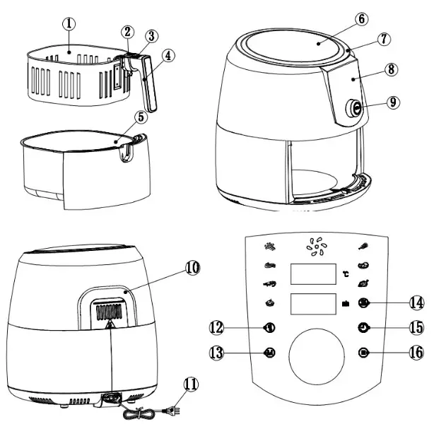 HOLSEM A5 Digital Air Fryer- Product Structure Diagram
