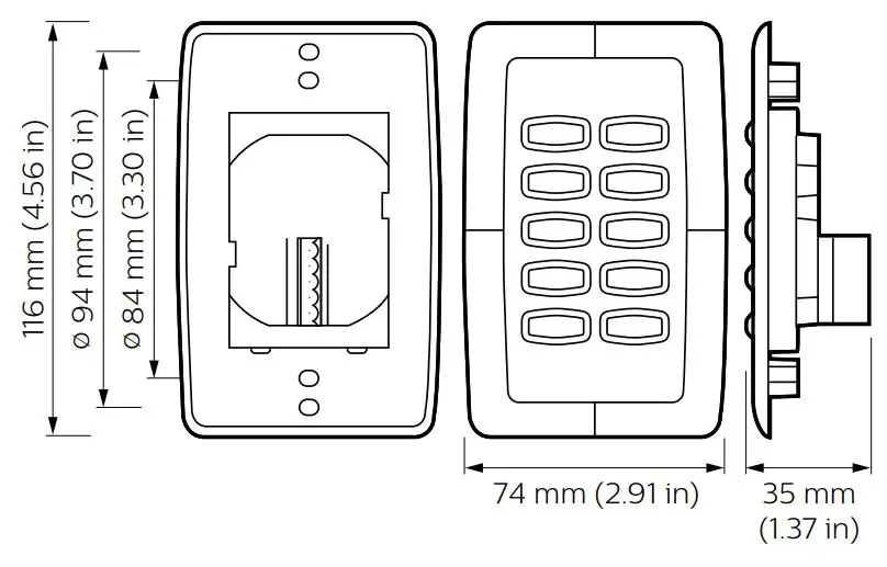 PHILIPS Standard Series DL2PA Button Panel Installation Guide - Dimension