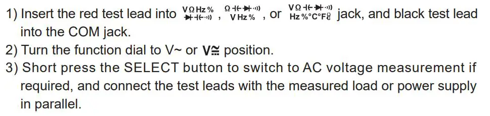UNI-T UT208B 1000A True RMS Digital Clamp Meter User Manual - AC Voltage Measurement