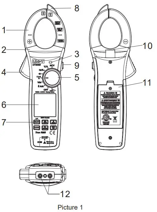 UNI-T UT208B 1000A True RMS Digital Clamp Meter User Manual - Picture 1