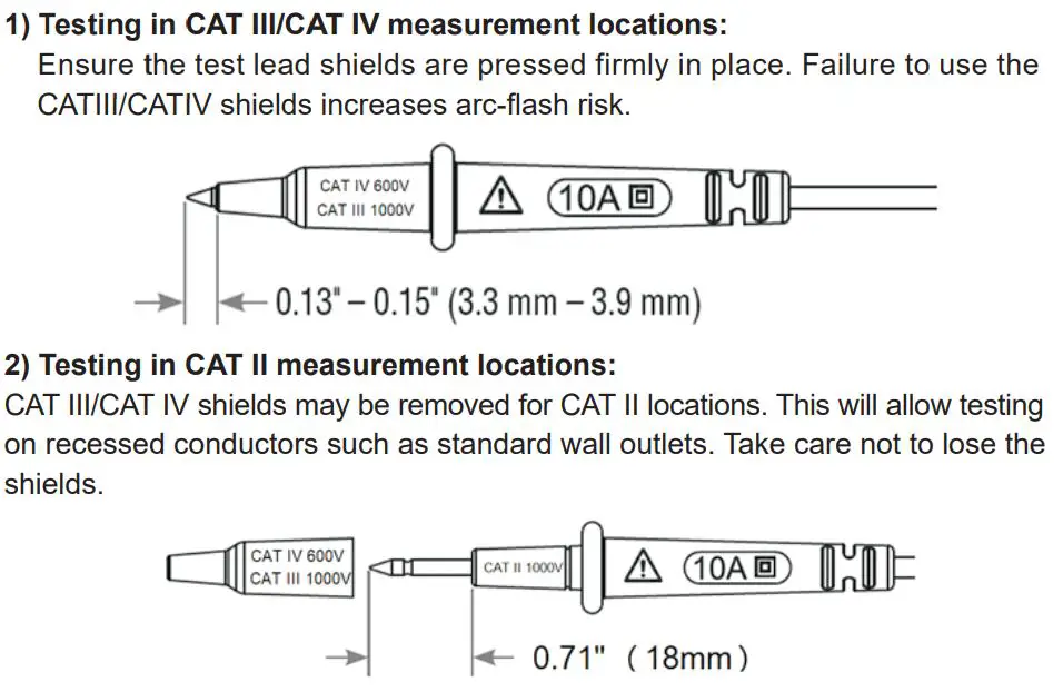 UNI-T UT208B 1000A True RMS Digital Clamp Meter User Manual - Use of Test Leads