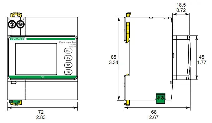 Schneider Electric Industrie PLTDISP PowerLogic Tag Display - Dimensions