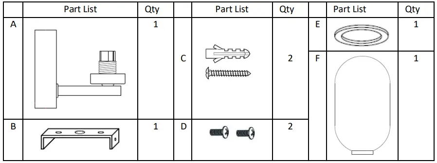 John Lewis Classic RIB Wall LT Parts list