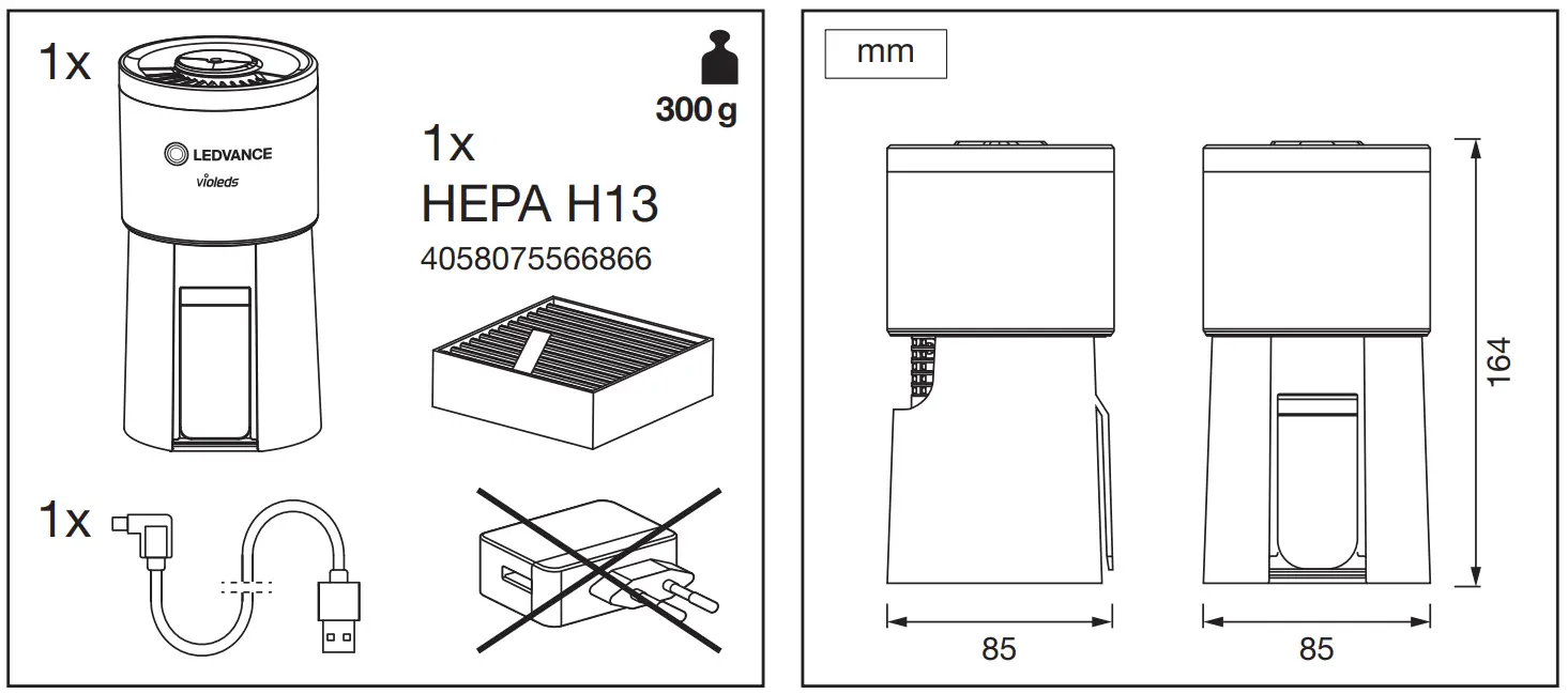 LEDVANCE UVC LED HEPA AIR PURIFIER USB - Fig