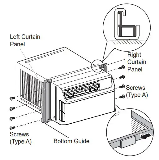 LG LW8022IVSM 8000 BTU Smart Window Air Conditioner Owner's Manual - Insert the top and bottom rails of the curtain