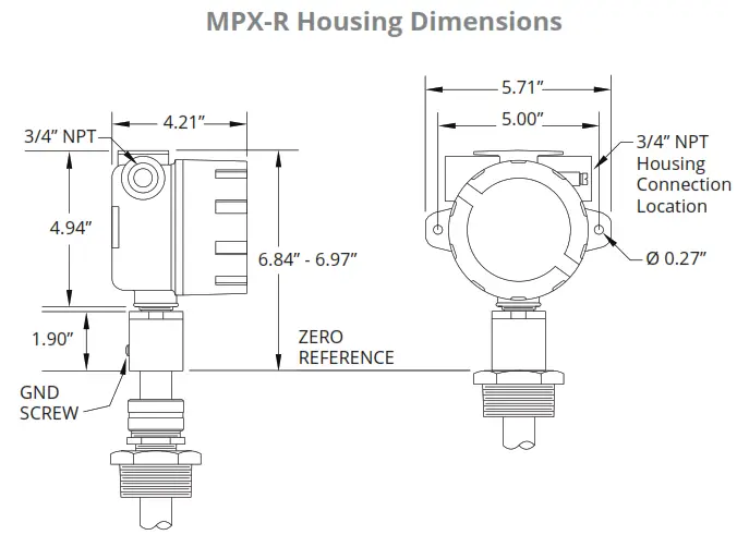 APG MPX-E MPX Magnetostrictive Level Sensors - MPX-R Housing Dimensions