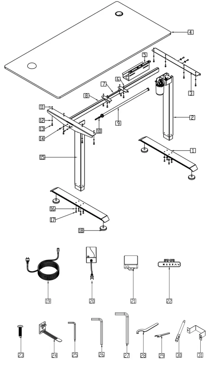 Realspace Hdr Ud1 Electric Adjustable Height Desk - Product Diagram