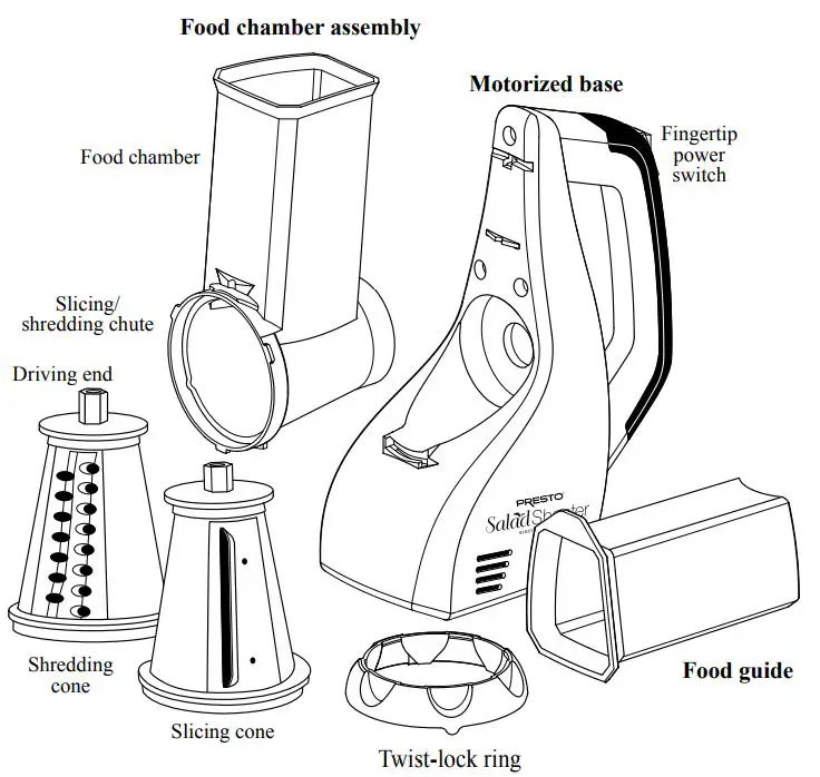 PRESTO SaladShooter Electric Slicer Shredder Instructions - Getting Acquainted