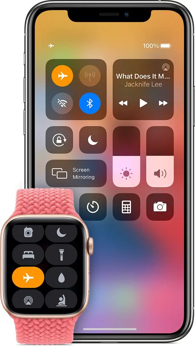 iPhone and Apple Watch showing Airplane Mode enabled