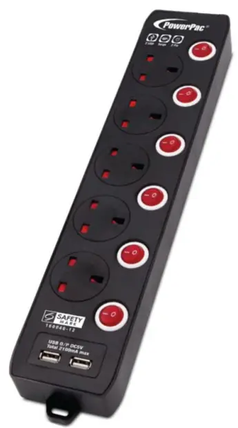 PowerPac PP135UBK Extension Socket-