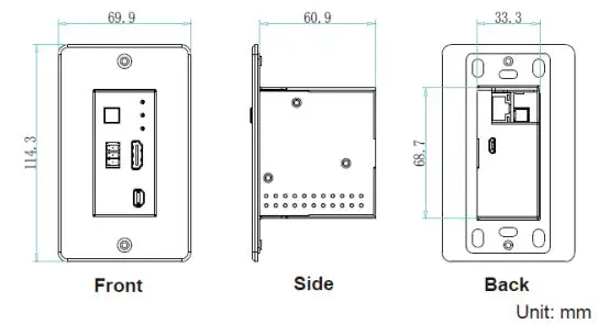 VigilLink VLWP-UHU-TR 18G 2x1 HDMI-USB-C Wall Plate with Auto-Switching User Manual - Product Dimensions