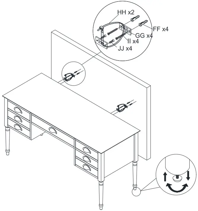 HOME DECORATORS COLLECTION WD-03 Large Writing Desk with Turned LEGs - Plastic Bracket