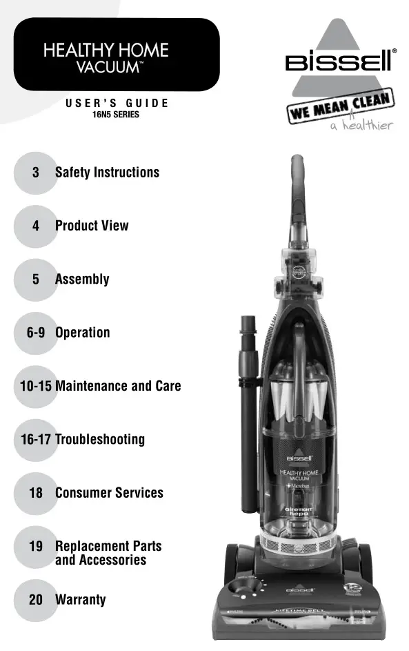 Bissell 16N5 Series Health Home Vacuum User Guide