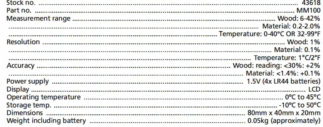 DRAPER MM100 Moisture Meter fig1