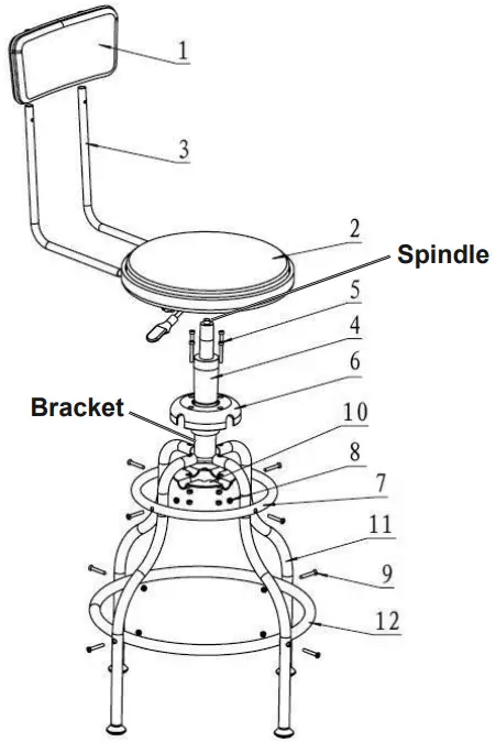 PITTSBURGH Adjustable Shop Stool with Backrest - Assembly Diagram
