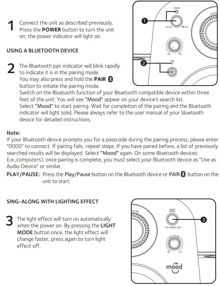 singing machine SMK250 Kids Mood Bluetooth Sing-Along Speaker Instruction Manual - Operation
