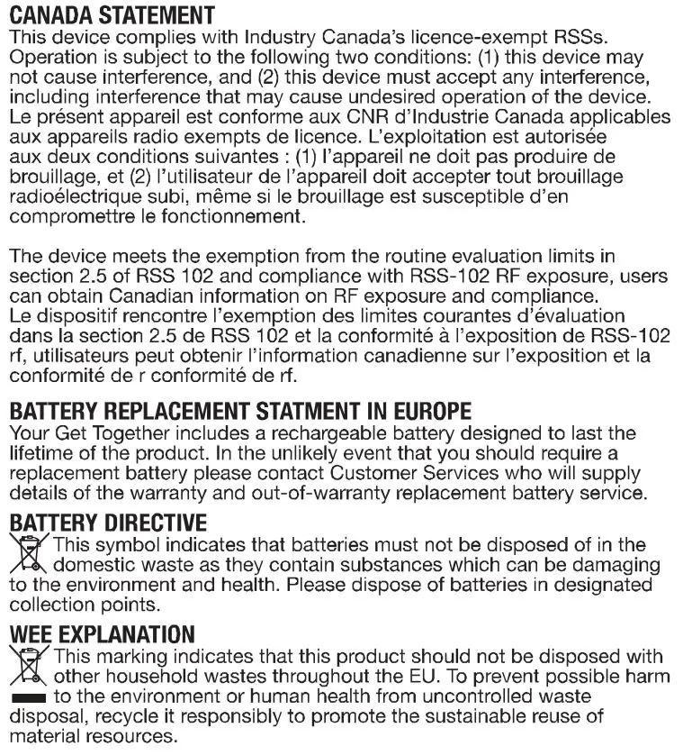 Marley EMJA006B Portable Bluetooth Speaker User Manual - CANADA STATEMENT