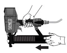 SENCO Construction Staplers Instruction Manual - Depress feeder shoe lock button and allow to slide forward