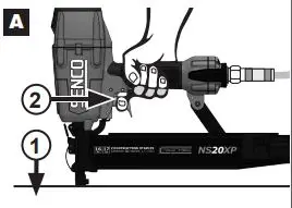 SENCO Construction Staplers Instruction Manual - Position the workpiece con- tact (safety element) against work surface.