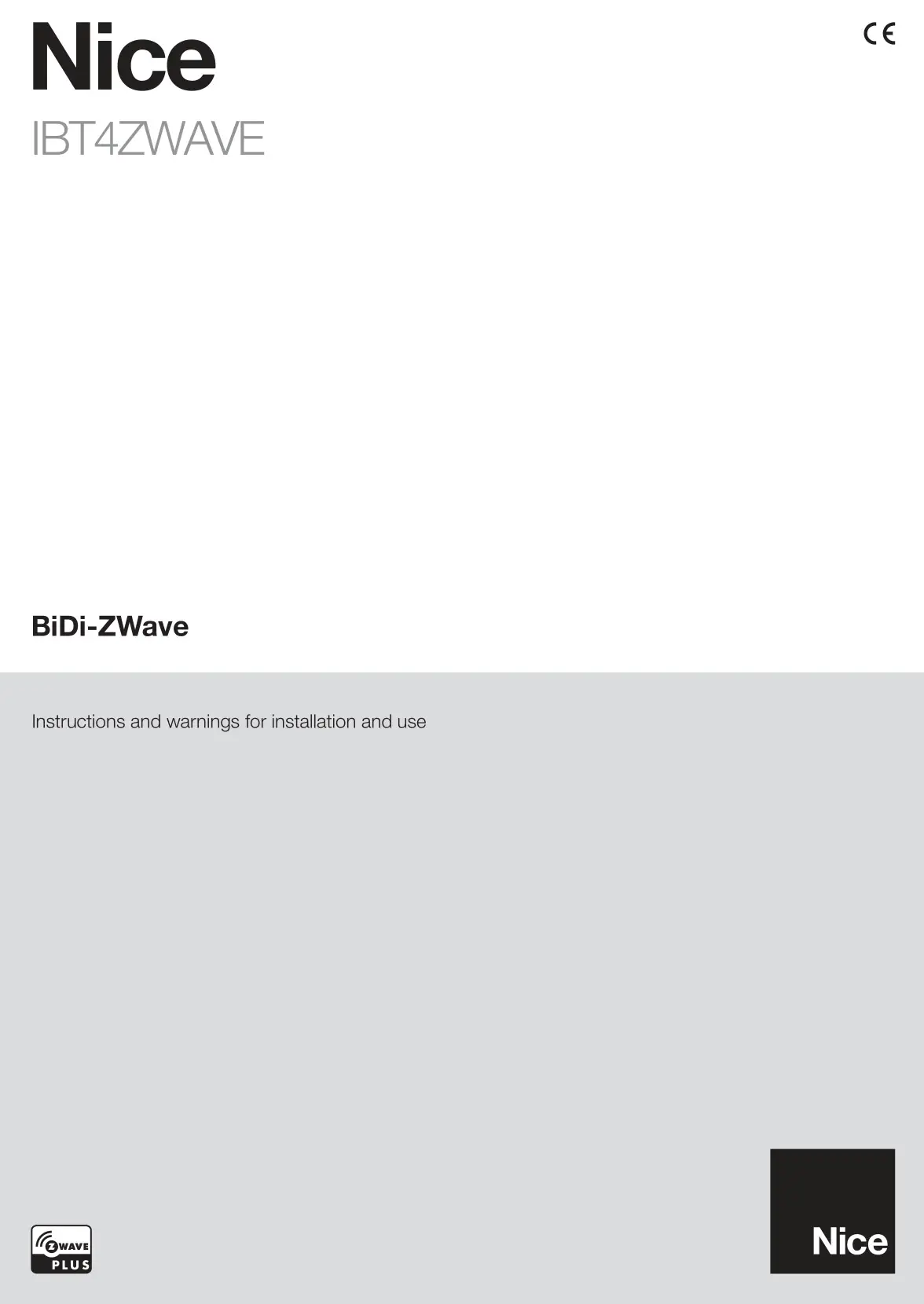 Nice IBT4ZWAVE BiDi-ZWave Interface Instruction Manual