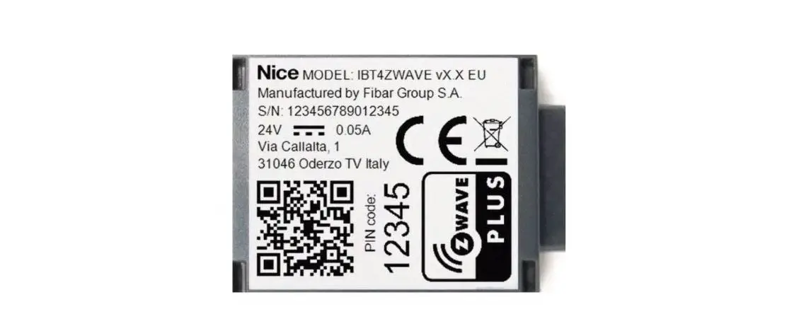 Nice Ibt4zwave Bidi-zwave Interface Instruction Manual