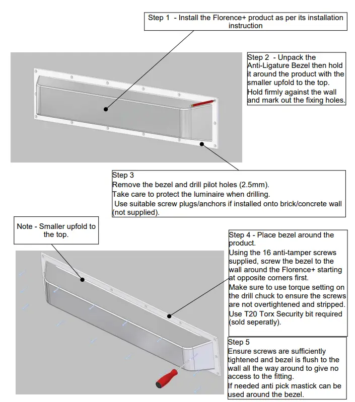 Whitecroft lighting Florence Anti Ligature Kit - SPECIFICATION