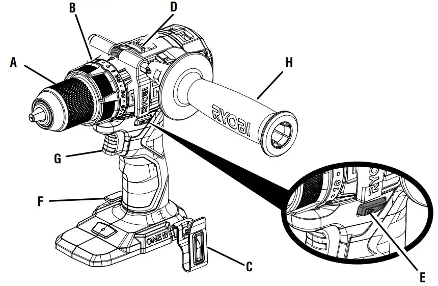 RYOBI PBLHM101-PTR 18V Brushless Hammer Drill - fig 1